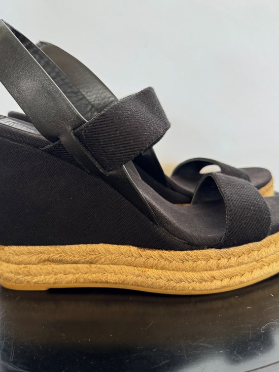 Tory Burch Canvas Wedge Espadrille Leather Strap Size 9.5 Black main image 6